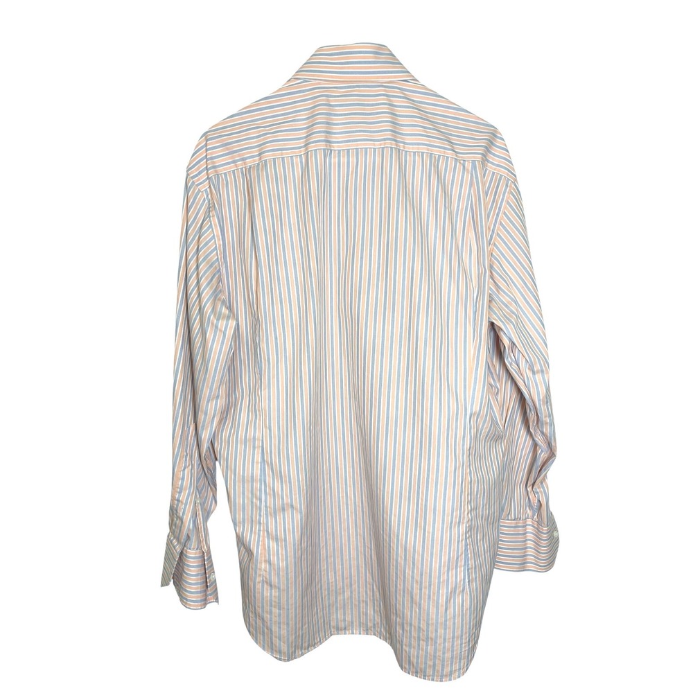 Loro Piana 16 41 Orange Blue Striped Button Down Shirt Cotton Italian Luxury - Picture 3 of 11